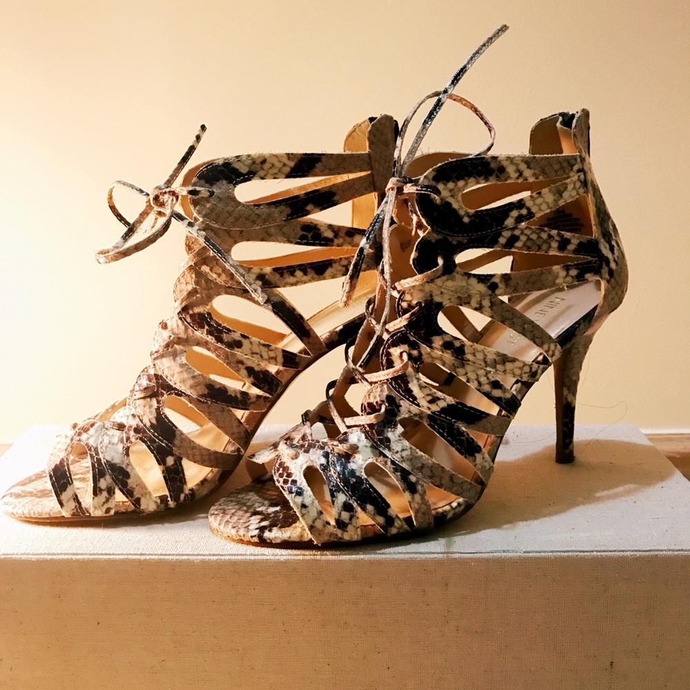 Nine West faux snakeskin caged heels - sz 7.5 US
